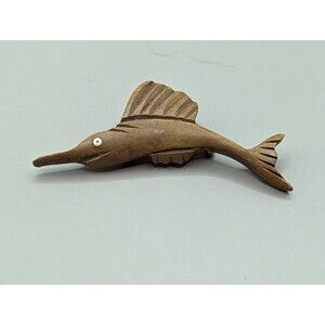 Vintage wood carved fish pin